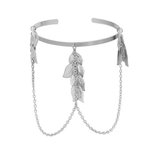 Happyyami Oberarm Manschette Kette Verstellbare Quaste Blatt Armreif Armband Armreif Armband für Dame Mädchen Frauen Party (Silber) von Happyyami