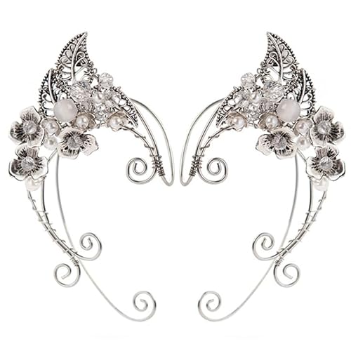Happyyami Ohr Manschetten Silber Ohrmanschette Damen Fee Ohrringe Ohrclips Elfenohren Schmuck Ohrklemme Flügel Ohrschmuck für Frauen Hochzeit Halloween Weihnachten Cosplay Kostüm von Happyyami