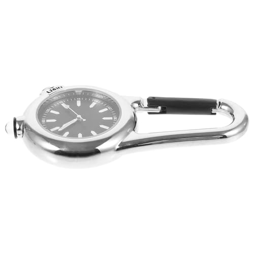 Happyyami Outdoor-Uhr nachtuhr Nacht Uhr Outdoor-Zubehör Abenteueruhr wanduhr mit Spruch Campinguhr für Rucksack Clipuhr aus Edelstahl Clip-Uhr tragbare Taschenuhr Rostfreier Stahl Silver von Happyyami