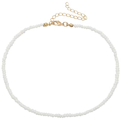 Happyyami 1stk Schlüsselbeinkette Perlen Choker Halskette Halsschmuck Verstellbare Perlenkette Winziger Perlen- Halsholzschmuck Handgefertigte Perlenkette Fräulein Weiß Hawaii Strand von Happyyami