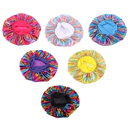 Happyyami Satin Schlafhaube für Damen 6 Stück Breite Krempe Elastisches Band Haarschutz für Nacht und Gesichtspflege von Happyyami