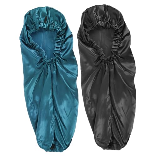 Happyyami Satin Schlafmütze 2 Stück Elastischer Duschhut Für Damen Atmungsaktive Haarhaube in Schwarz Und Blau Vielseitig Einsetzbar Für Pflege Von Langem Haar von Happyyami