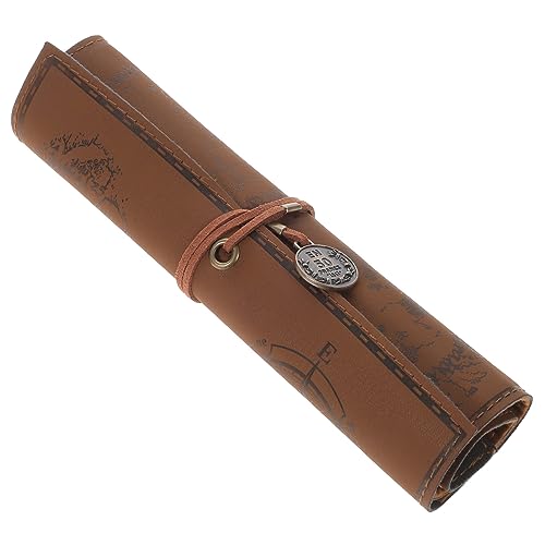 Happyyami Stiftetui Aus Hochwertigem Leder Mit Schatzmuster Tragbare Bleistifttasche Retro-Design Glatter Bleistifthalter Platzsparendes Rollendesign Für Ordnung Und Transport von Happyyami