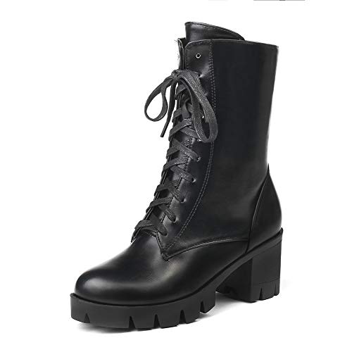 HapyLady Damen Combat Boots Plateau Knöchel Stiefel Chunky Heel Motorradstiefel Schnüren Winter Stiefeletten Black Size 36 Asian von HapyLady