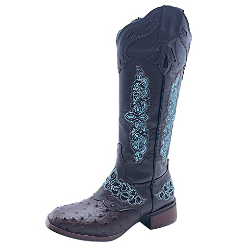 HapyLady Vintage Damen Western Stiefel Mid Calf Pull On Round Up Wide Open Half Boots Square Toe Cowboystiefel Farbig Brown Size 38 Asian von HapyLady