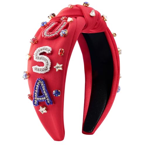 Haarband mit amerikanischer Flagge, für Damen und Mädchen, Rot, Weiß und Blau, USA-Haarschmuck, patriotischer geknoteter Kristall, Strass, mit Schmucksteinen Haarband mit amerikanischer Flagge, für Damen und Mädchen, Rot, Weiß und Blau, USA-Haarschmuck, patriotischer geknoteter Kristall, Strass, mit Schmucksteinen von Haqptul