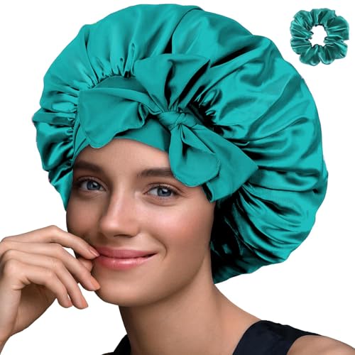 Haquno 1 Stück Schlafmütze Satin Bonnet Nacht Schlaf Mütze Verstellbare Schlafkappe Kopfbedeckung Weiche Kopfhaube Schlafhaube Seide doppellagige Nachtmütze mit Gummizug für Damen und Mädchen(Grün) Haquno 1 Stück Schlafmütze Satin Bonnet Nacht Schlaf Mütze Verstellbare Schlafkappe Kopfbedeckung Weiche Kopfhaube Schlafhaube Seide doppellagige Nachtmütze mit Gummizug für Damen und Mädchen(Grün) von Haquno
