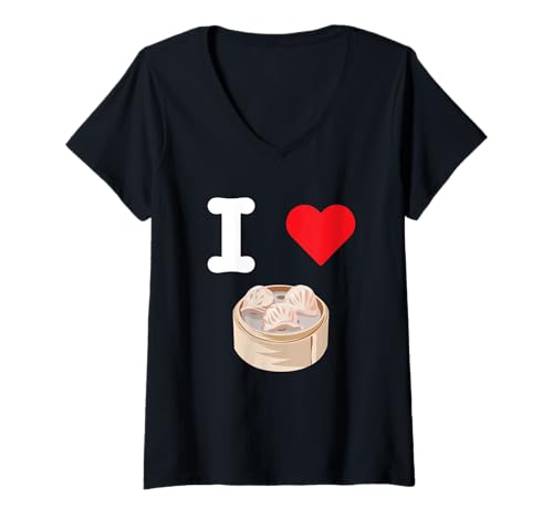 Damen I Love Har Gow Dim Sum Südchinesische kantonesische Küche T-Shirt mit V-Ausschnitt Damen I Love Har Gow Dim Sum Südchinesische kantonesische Küche T-Shirt mit V-Ausschnitt von Har Gow Lovers Goods