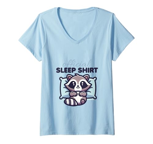 Damen Süßer Waschbär Schlafenszeit - Offizieller Schlaf T-Shirt mit V-Ausschnitt von Harajuku Anime Girls Art