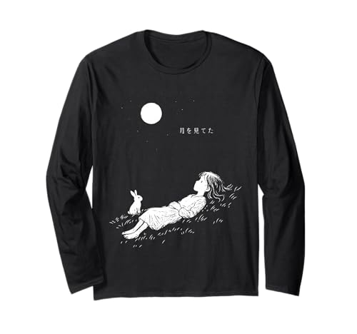 Minimalistische Dreamy Night Anime Girl Rabbit Harajuku Langarmshirt von Harajuku Minimalist Anime Shojo Antisocial