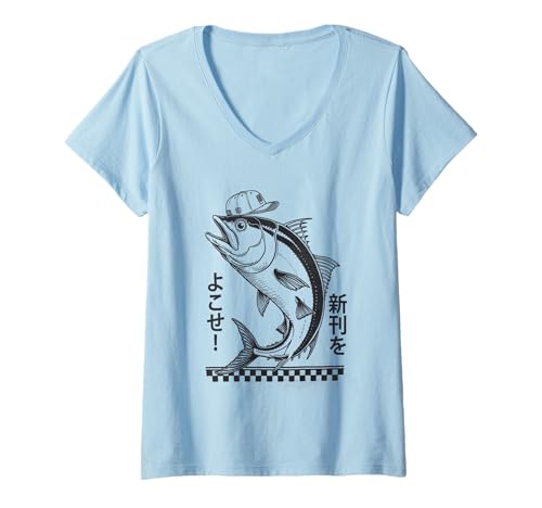 Damen Anime Tshirt Harajuku Fisch Japaner Streetwear Manga Otaku T-Shirt mit V-Ausschnitt Damen Anime Tshirt Harajuku Fisch Japaner Streetwear Manga Otaku T-Shirt mit V-Ausschnitt von Harajuku TShirt Japanisch Tokyo Japan Geschenke
