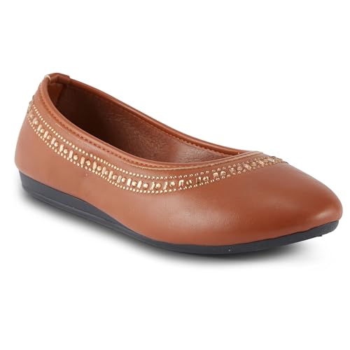 Harborsides Flache Ballerinas für Damen, anthrazitfarbener Memory-Schaum, New Cognac, 38.5 EU Weit von Harborsides