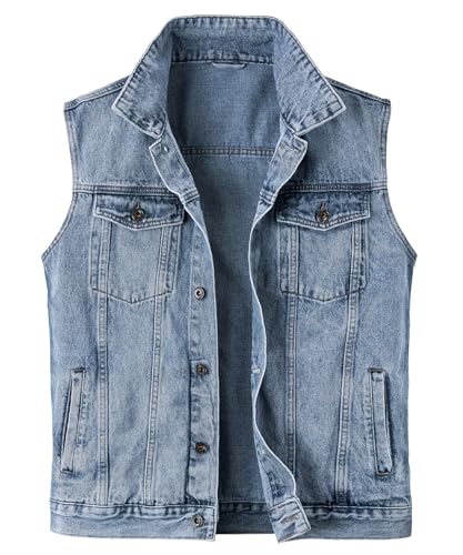 Harbrosrce Classics Herren Weste Denim Vest Ärmellose Jeansweste Cowboy Jacke Motorradweste Bikerweste für Männer Casual Freizeitweste von Harbrosrce