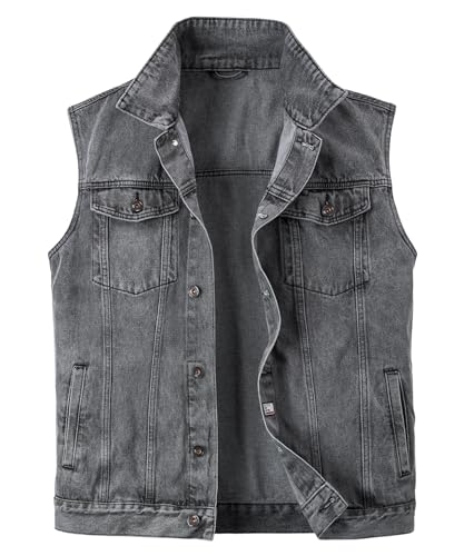 Harbrosrce Classics Herren Weste Denim Vest Ärmellose Jeansweste Cowboy Jacke Motorradweste Bikerweste für Männer Casual Freizeitweste von Harbrosrce