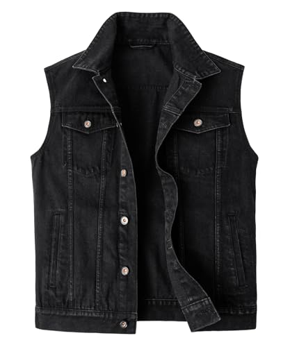 Harbrosrce Classics Herren Weste Denim Vest Ärmellose Jeansweste Cowboy Jacke Motorradweste Bikerweste für Männer Casual Freizeitweste von Harbrosrce