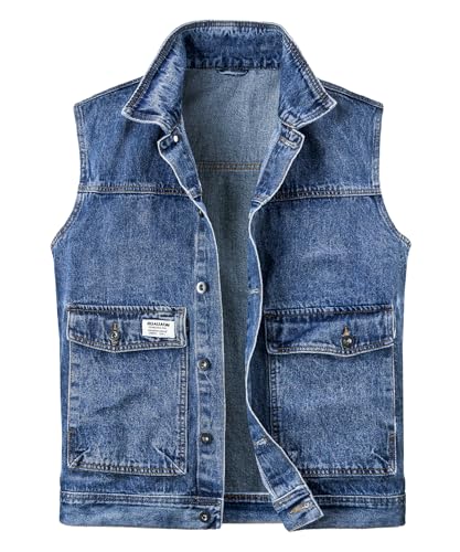 Harbrosrce Classics Herren Weste Denim Vest Ärmellose Jeansweste Cowboy Jacke Motorradweste Bikerweste für Männer Casual Freizeitweste von Harbrosrce