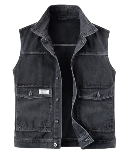 Harbrosrce Classics Herren Weste Denim Vest Ärmellose Jeansweste Cowboy Jacke Motorradweste Bikerweste für Männer Casual Freizeitweste von Harbrosrce