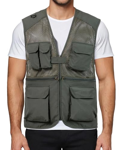 Harbrosrce Herren Anglerweste Outdoor Weste Jagdweste Gilet Safari Weste Mehrfachtaschen Ärmellos Angeljacke für Fotografie Lässig Camping von Harbrosrce