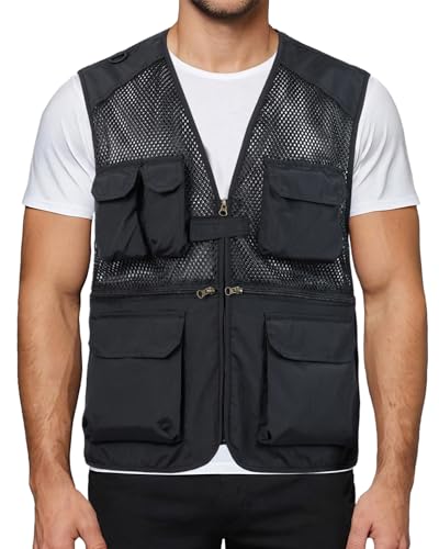 Harbrosrce Herren Anglerweste Outdoor Weste Jagdweste Gilet Safari Weste Mehrfachtaschen Ärmellos Angeljacke für Fotografie Lässig Camping von Harbrosrce