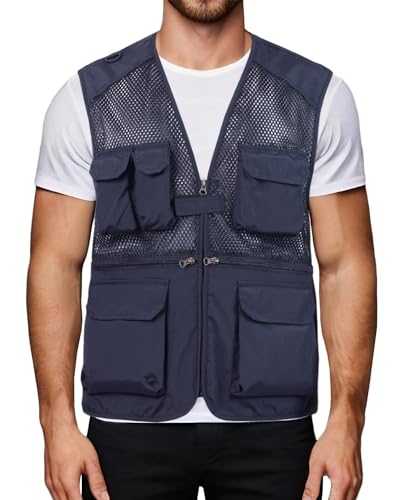 Harbrosrce Herren Anglerweste Outdoor Weste Jagdweste Gilet Safari Weste Mehrfachtaschen Ärmellos Angeljacke für Fotografie Lässig Camping von Harbrosrce