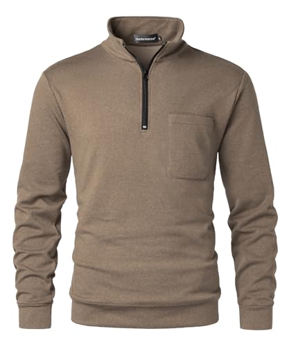 Harbrosrce Herren Fleece Half Zip Pullover Herbst Winter Microfleece Sweatshirt Viertelreißverschluss Fleecepullover mit Stehkragen Langarm Polo Sweatshirt von Harbrosrce