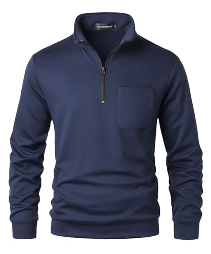 Harbrosrce Herren Fleece Half Zip Pullover Herbst Winter Microfleece Sweatshirt Viertelreißverschluss Fleecepullover mit Stehkragen Langarm Polo Sweatshirt von Harbrosrce