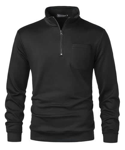 Harbrosrce Herren Fleece Half Zip Pullover Herbst Winter Microfleece Sweatshirt Viertelreißverschluss Fleecepullover mit Stehkragen Langarm Polo Sweatshirt von Harbrosrce
