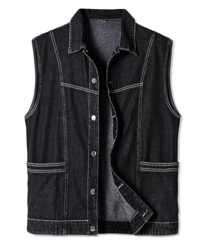 Harbrosrce Herren Jeansweste Oberbekleidung Denim Ärmellos Jacke Vintage Weste für Beiläufige Motorradweste Biker Wandern Cowboy von Harbrosrce