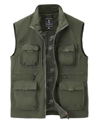 Harbrosrce Herren Outdoor Anglerweste Kolonnenstand Leicht Ärmellos Jacke mit Vielen Taschen Für Safari Golf Jagd Angeln Fotografie Wandern von Harbrosrce
