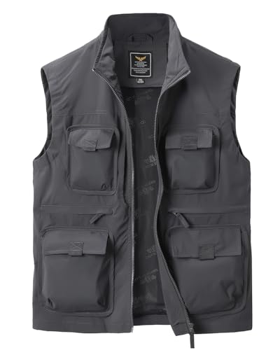 Harbrosrce Herren Outdoor Anglerweste Kolonnenstand Leicht Ärmellos Jacke mit Vielen Taschen Für Safari Golf Jagd Angeln Fotografie Wandern von Harbrosrce