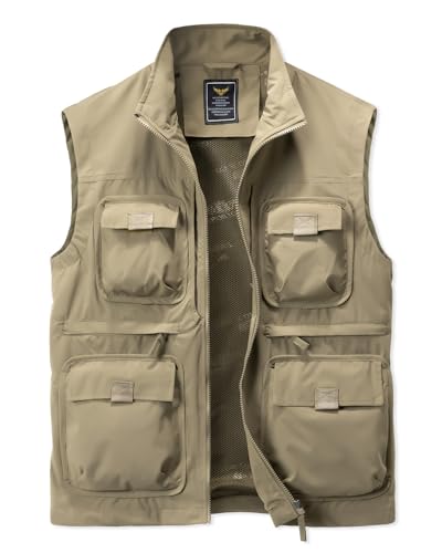 Harbrosrce Herren Outdoor Anglerweste Kolonnenstand Leicht Ärmellos Jacke mit Vielen Taschen Für Safari Golf Jagd Angeln Fotografie Wandern von Harbrosrce