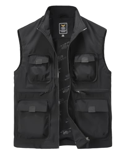 Harbrosrce Herren Outdoor Anglerweste Kolonnenstand Leicht Ärmellos Jacke mit Vielen Taschen Für Safari Golf Jagd Angeln Fotografie Wandern von Harbrosrce
