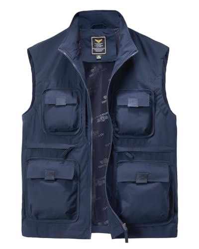 Harbrosrce Herren Outdoor Anglerweste Kolonnenstand Leicht Ärmellos Jacke mit Vielen Taschen Für Safari Golf Jagd Angeln Fotografie Wandern von Harbrosrce