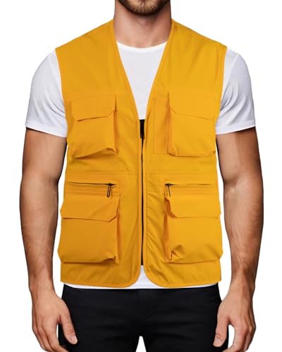 Harbrosrce Herren Outdoor Freizeitweste Atmungsaktiv Anglerwesten Schnelltrocknend Funktionsweste Multi-Taschened Ärmellose Jacke Wasserfest Weste für Trekking Wander von Harbrosrce