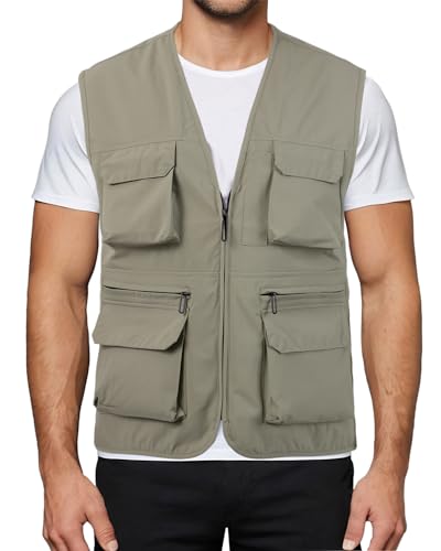 Harbrosrce Herren Sommer Outdoor Anglerwesten Multi-Taschened Freizeitweste Atmungsaktiv Schnelltrocknend Funktionsweste Ärmellose Jacke Weste für Trekking Wander von Harbrosrce