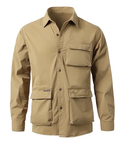 Harbrosrce Herren Outdoor Tactical Hemd Langarm Weinlese Armee Hemd Dick Baumwolle Freizeithemd Funktionshemd Arbeitsshirt für Männer von Harbrosrce