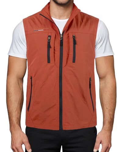 Harbrosrce Herren Outdoor Weste Standkragen Anglerweste Golf Leicht Gilet Schnelltrocknende Ärmellose Jacke Arbeitsweste Jagdweste mit Vielen Taschen für Safari Fotografie von Harbrosrce