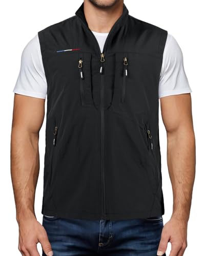 Harbrosrce Herren Outdoor Weste Standkragen Anglerweste Golf Leicht Gilet Schnelltrocknende Ärmellose Jacke Arbeitsweste Jagdweste mit Vielen Taschen für Safari Fotografie von Harbrosrce