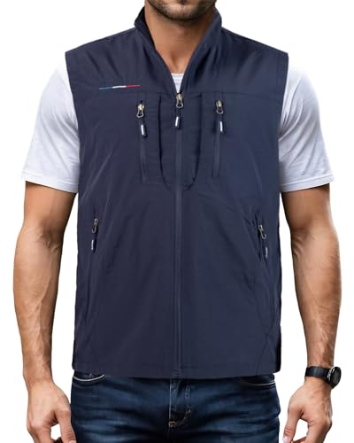 Harbrosrce Herren Outdoor Weste Standkragen Anglerweste Golf Leicht Gilet Schnelltrocknende Ärmellose Jacke Arbeitsweste Jagdweste mit Vielen Taschen für Safari Fotografie von Harbrosrce