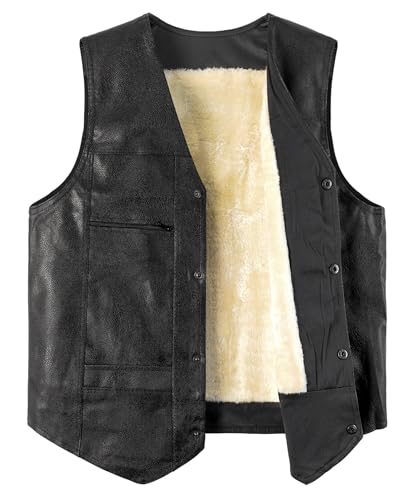 Harbrosrce Herren PU Leder Weste Fleece Gefüttert Motorrad Weste Vintage Retro Lederweste Biker Warm Casual V-Ausschnitt Ärmellos Jacke, B-khaki, M von Harbrosrce