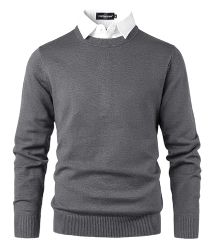 Harbrosrce Herren Pullover mit Rundhalsausschnitt Strickpullover mit Mock Shirt Kragen Feinstrick Winterpullover 2 in 1 Langarm Pulli Sweater Männer von Harbrosrce