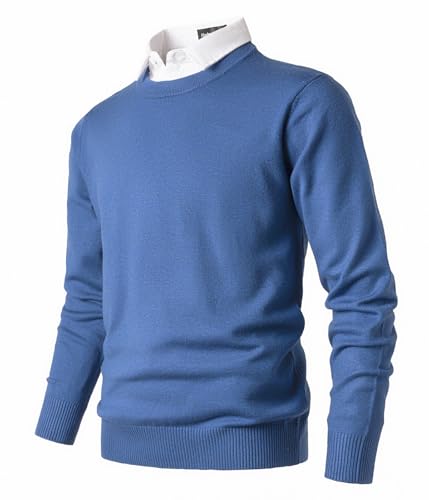 Harbrosrce Herren Pullover mit Rundhalsausschnitt Strickpullover mit Mock Shirt Kragen Feinstrick Winterpullover 2 in 1 Langarm Pulli Sweater Männer von Harbrosrce