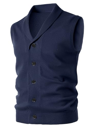 Harbrosrce Herren Schalkragen Strickweste Gestrickte Ärmellose Strickjacke Einfarbig Feinstrick Weste Knopfleiste Freizeitweste Strickpullover für Männer von Harbrosrce