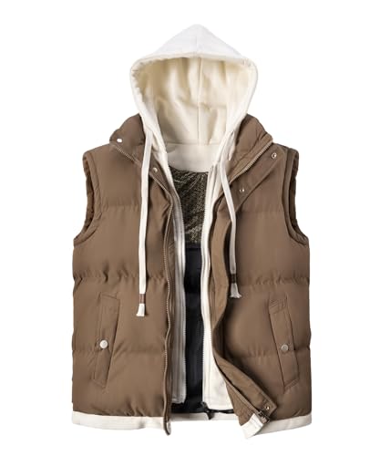 Harbrosrce Herren Steppweste mit Kapuze Bodywarmer Weste Winterweste Outdoor Leichte Steppweste Freizeit Gilet Ärmellos Jacke Wärme Kapuzenweste von Harbrosrce