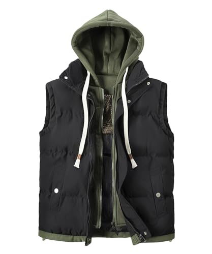 Harbrosrce Herren Steppweste mit Kapuze Bodywarmer Weste Winterweste Outdoor Leichte Steppweste Freizeit Gilet Ärmellos Jacke Wärme Kapuzenweste von Harbrosrce