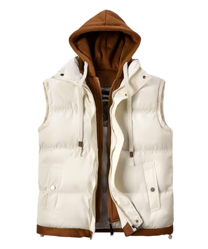 Harbrosrce Herren Steppweste mit Kapuze Bodywarmer Weste Winterweste Outdoor Leichte Steppweste Freizeit Gilet Ärmellos Jacke Wärme Kapuzenweste von Harbrosrce