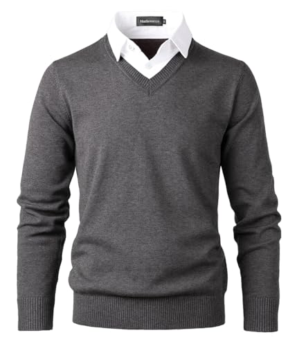 Harbrosrce Herren Strick Pullover V Ausschnitt Strickpullover Feinstrick Mock Hemdkragen Strickwaren Lange Ärme Gestrickt Strickjacke Sweatshirt Pulli von Harbrosrce