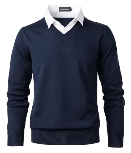 Harbrosrce Herren Strick Pullover V Ausschnitt Strickpullover Feinstrick Mock Hemdkragen Strickwaren Lange Ärme Gestrickt Strickjacke Sweatshirt Pulli von Harbrosrce