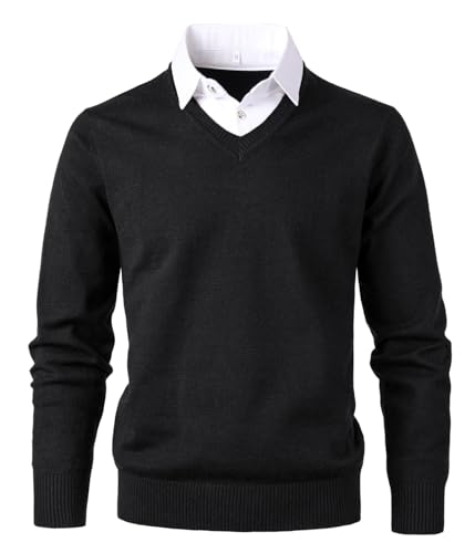 Harbrosrce Herren Strick Pullover V Ausschnitt Strickpullover Feinstrick Mock Hemdkragen Strickwaren Lange Ärme Gestrickt Strickjacke Sweatshirt Pulli von Harbrosrce