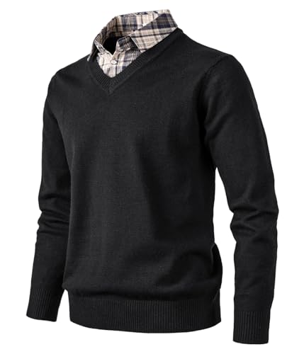 Harbrosrce Herren Strick Pullover V Ausschnitt Strickpullover Feinstrick Mock Hemdkragen Strickwaren Lange Ärme Gestrickt Strickjacke Sweatshirt Pulli von Harbrosrce